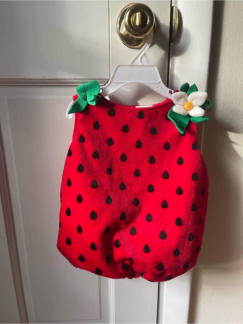 Koala Kids Red Strawberry Bubble Romper with Green Leaf Straps